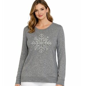 Gap Women's Sz M‎ Grey Snowflake Sweater Merino Wool Knit Winter Boho Sparkle